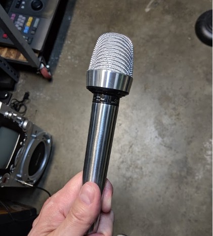 vintage microphone - silver with square top.